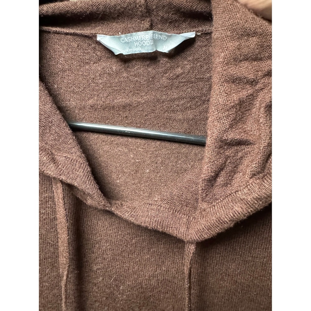 Cashmere Blend Hoodie Womens Medium Brown Knit Pullover Long Sleeve Sweater - Picture 3 of 3